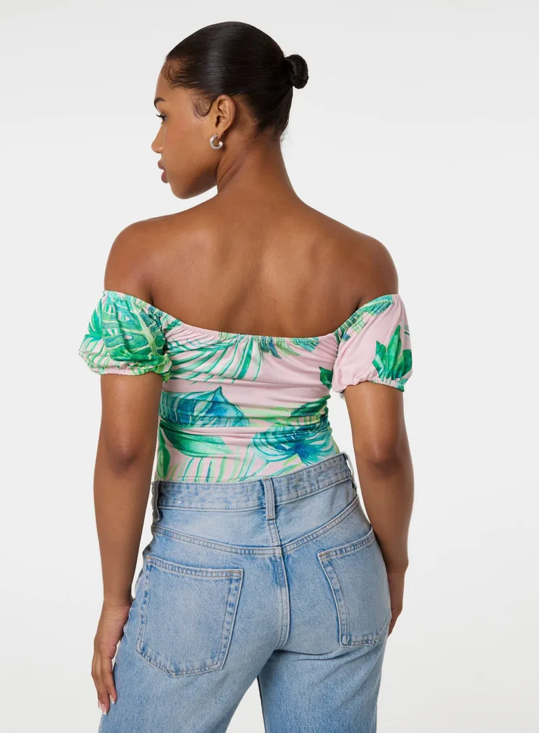 Tropical Bardot Cut-Out Bodysuit - 4