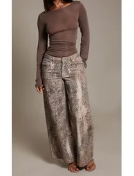Petite Leopard Print Low Rise Wide Leg Jeans - 1