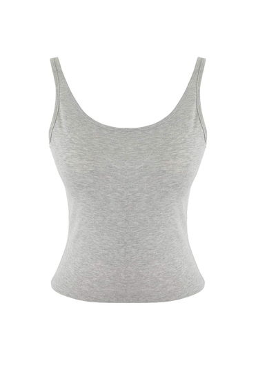 Teen Navy Blue-Gray 2-Piece Set Asymmetrical Collar Buttoned Body-Smoothing Flexible Knitted Blouse product thumbnail 2
