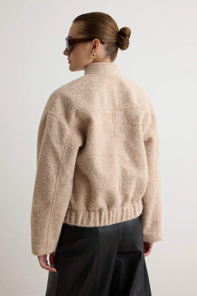 Light Beige Regular Boucle Thin Jacket - 4