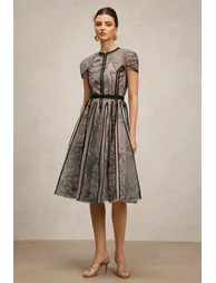 Lisiya Short Sleeves Jacquard Midi Dress - 4