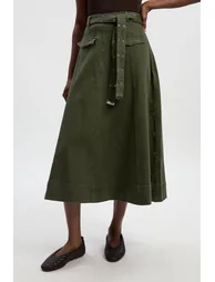 Denim Belted Full Skirt - 1