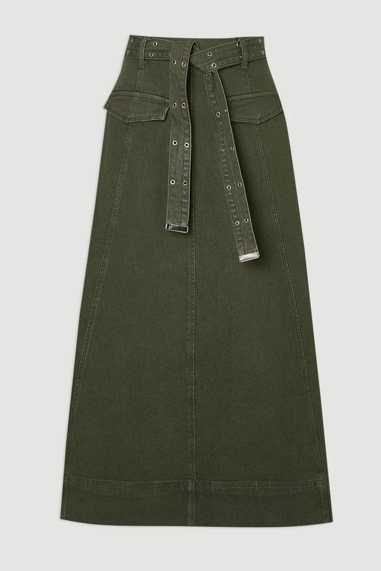 Denim Belted Full Skirt - 3