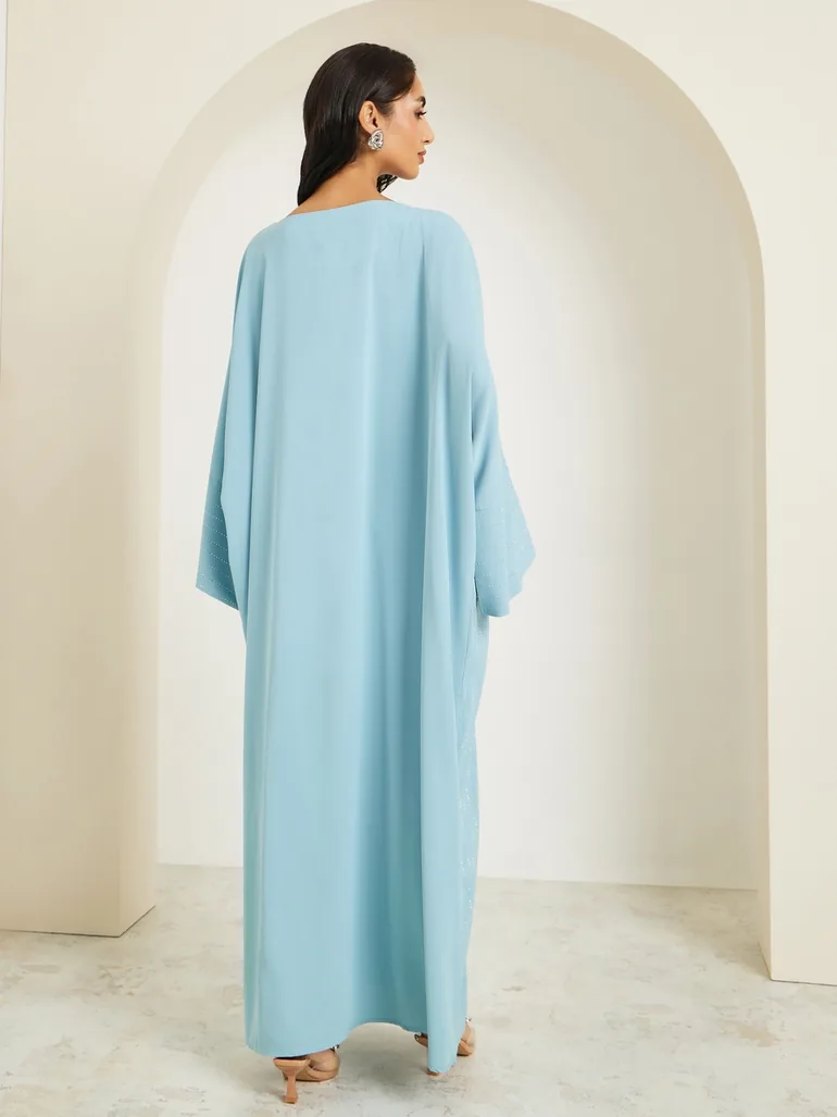 Women Blue Embellished Maxi Jalabiya - 4