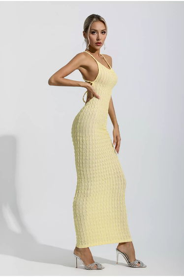 Oaklee Yellow Bodycon Slip Maxi Dress product thumbnail 4