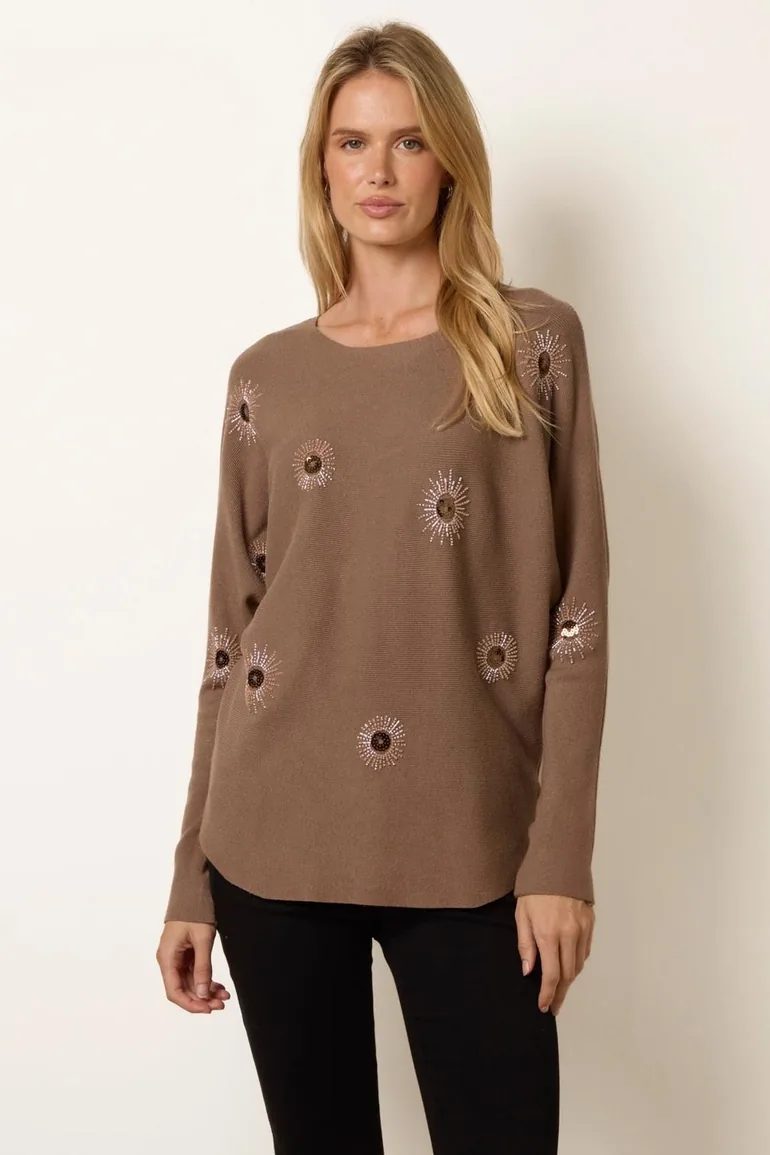 Embellished Batwing Knit Jumper - 1