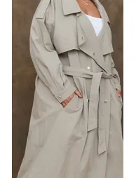 Plus Light Khaki Popper Detail Trench Coat - 3
