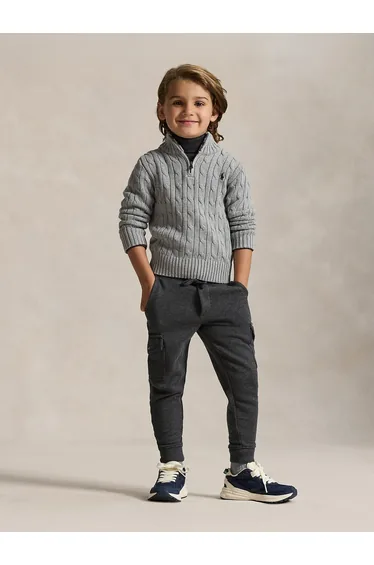 Ralph Lauren Boys Cable Knit Half Zip Jumper in Grey