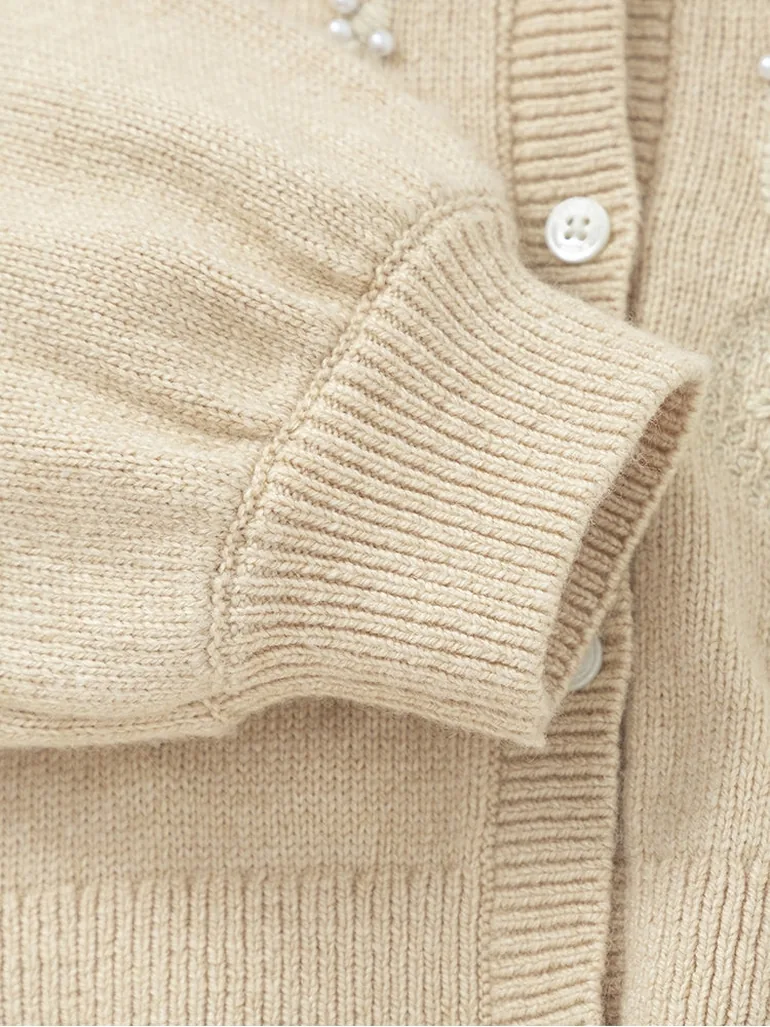Girls' Knitted Cardigan With Tone On Tone Embroidery - 3