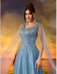 Modecrush Luxurious Beaded V-Neck Evening Gown - 2