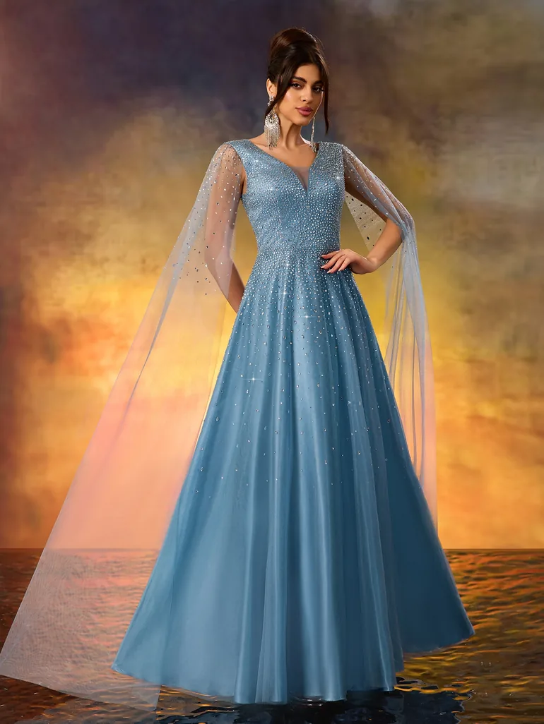 Modecrush Luxurious Beaded V-Neck Evening Gown