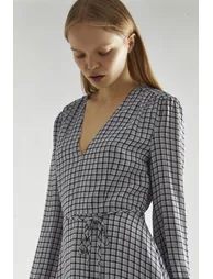 Light-Blue Check V-Neck Mini-Dress - 3