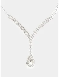 Set of 2 - Silver Crystal Embellished Necklace and Earrings - 2