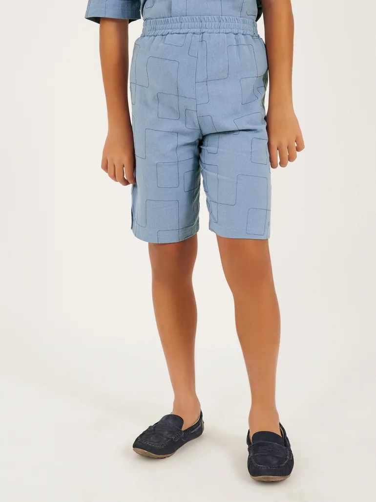 Embroidered Collared Shirt Sleeve Shirt and Shorts Set - 4