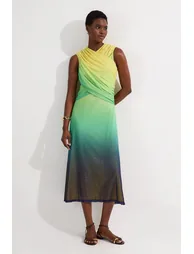 Petite Sunset Ombre Mesh Wrap Bodice Jersey Maxi Dress