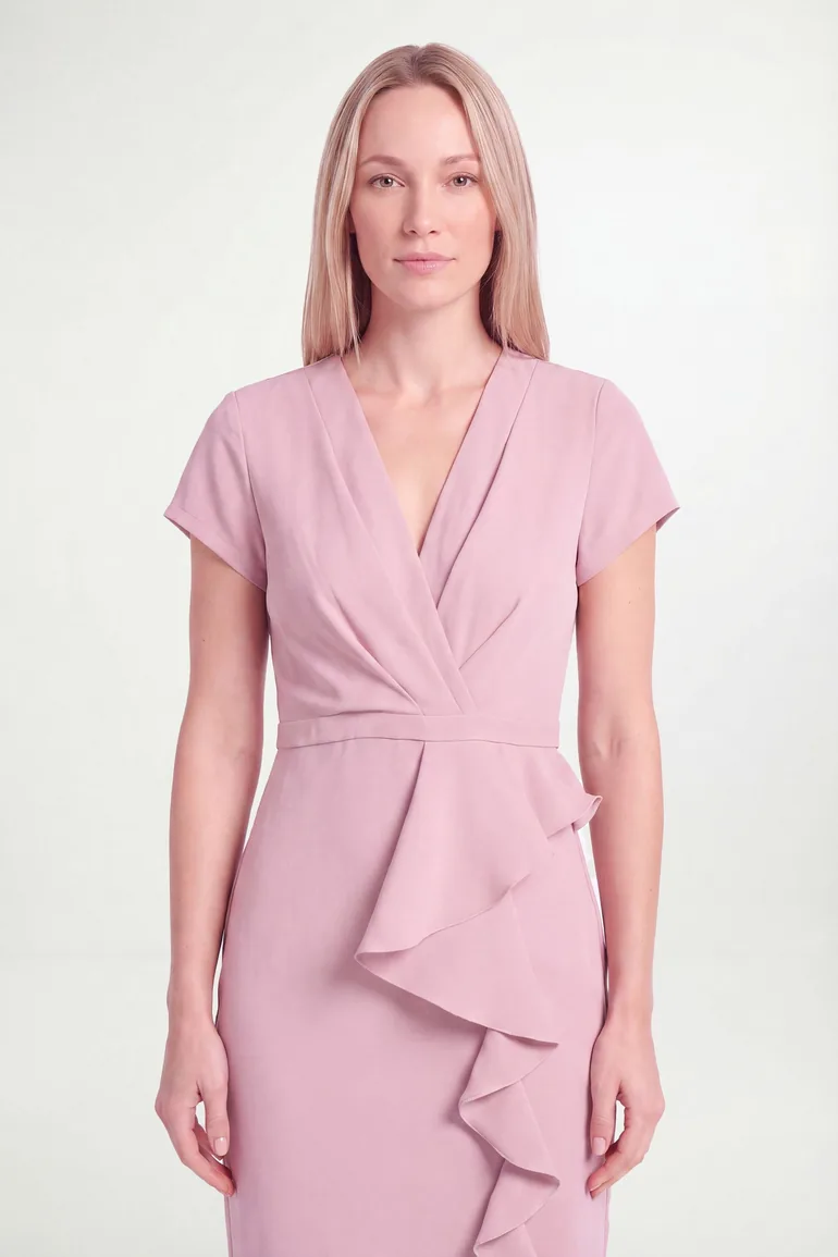 Petite Tailored Crepe Ruffle Pencil Dress - 3