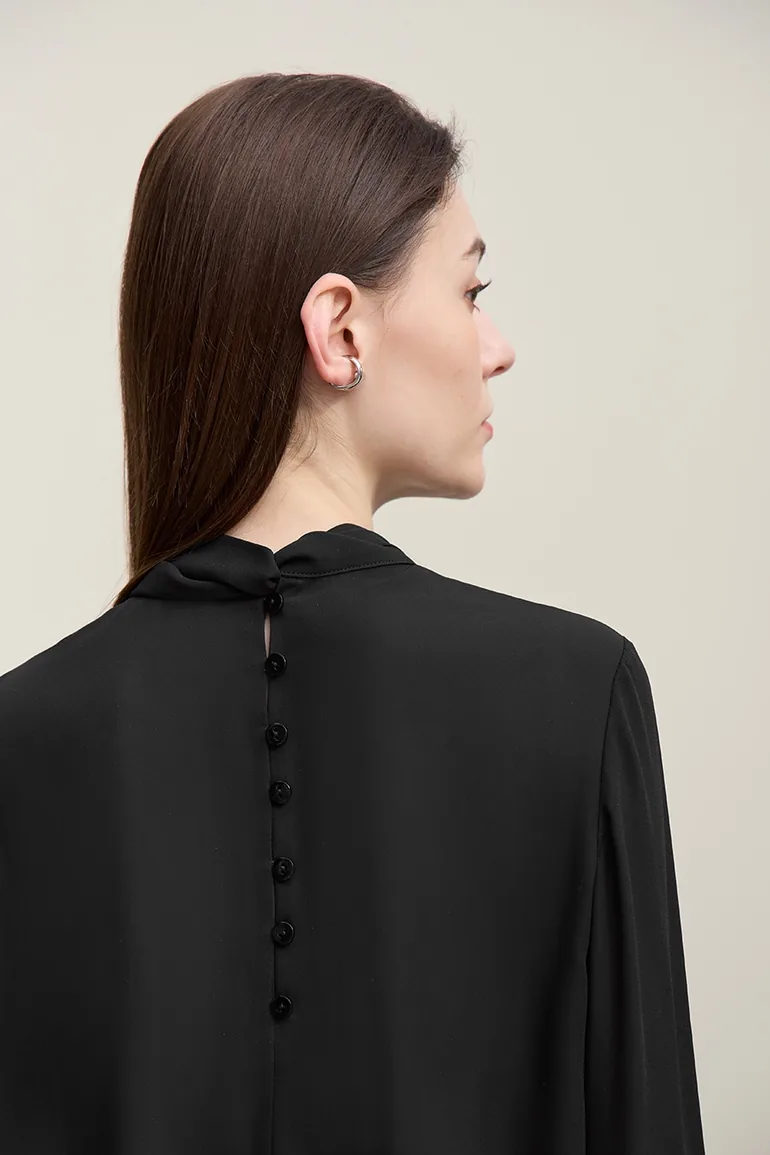 Stand Collar Tie Chiffon Blouse - 4