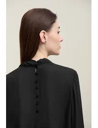 Stand Collar Tie Chiffon Blouse - 4