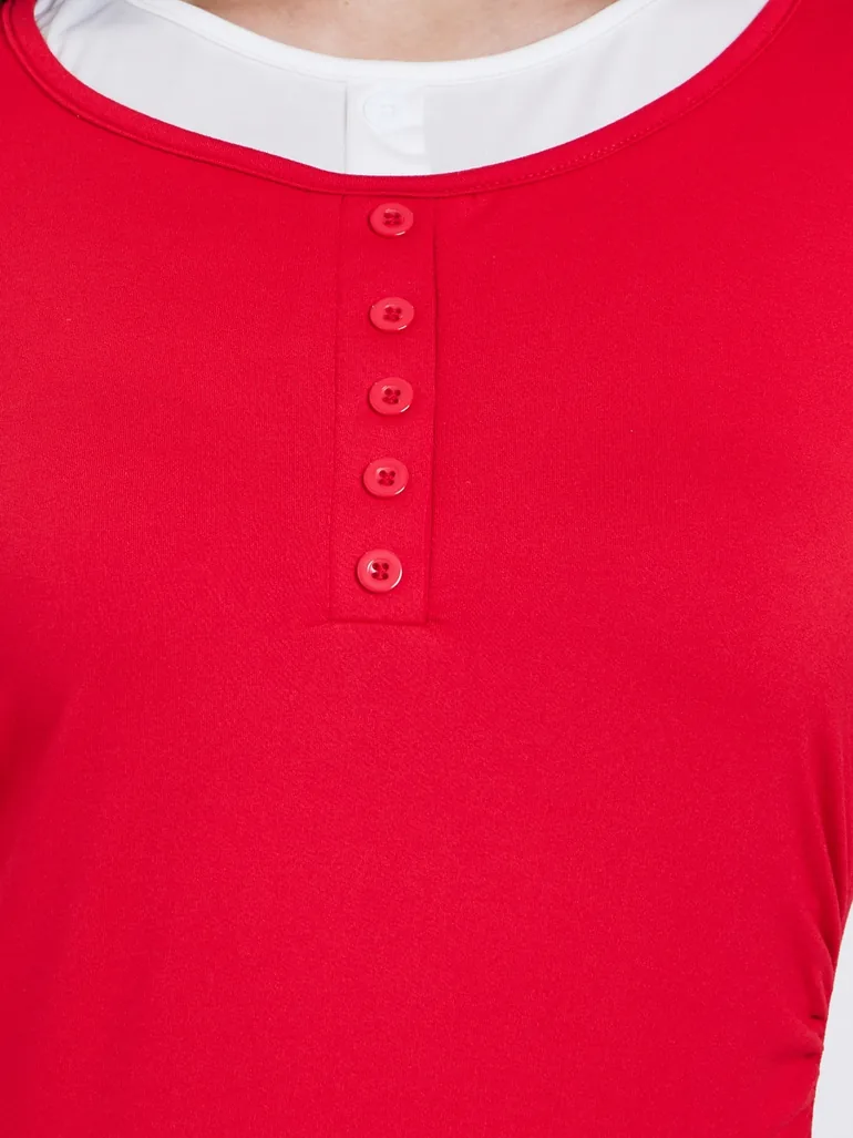 Fake Two-Piece Contrast Trim Knit Top - 2