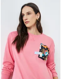 Women's 3D Printed Decor Round Neck Long Sleeve Sweatshirt - 1