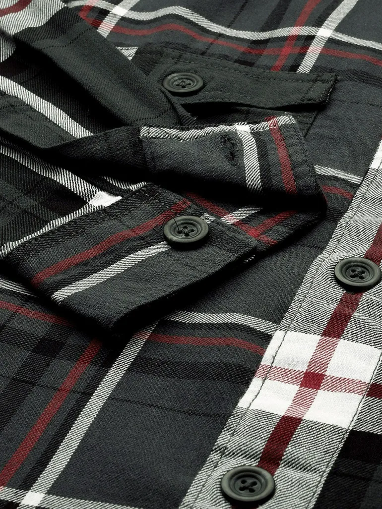 Men Regular Fit Grey Checked Shirt - 4