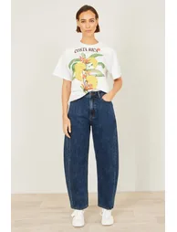 Yumi Blue Denim Barrel Relaxed Fit Jeans