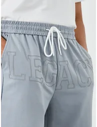 Men Grey Legacy Slogan Joggers with Contrast Drawstring - 2