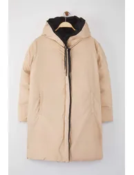 Black Double-Sided Regular Fit Hooded Water Repellent Long down Plus Size Coats - 7