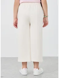 Girls Beige Solid Pintuck Wide Leg Culottes - 3
