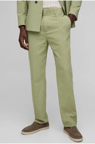 Straight Fit Linen Blend Trouser - sage