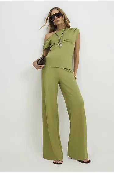 Green Ponte Wide Leg Trousers