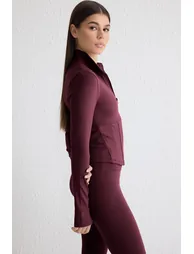 Burgundy Brushed Scuba Knitted Sports Jacket - 3