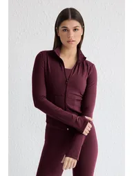 Burgundy Brushed Scuba Knitted Sports Jacket - 1