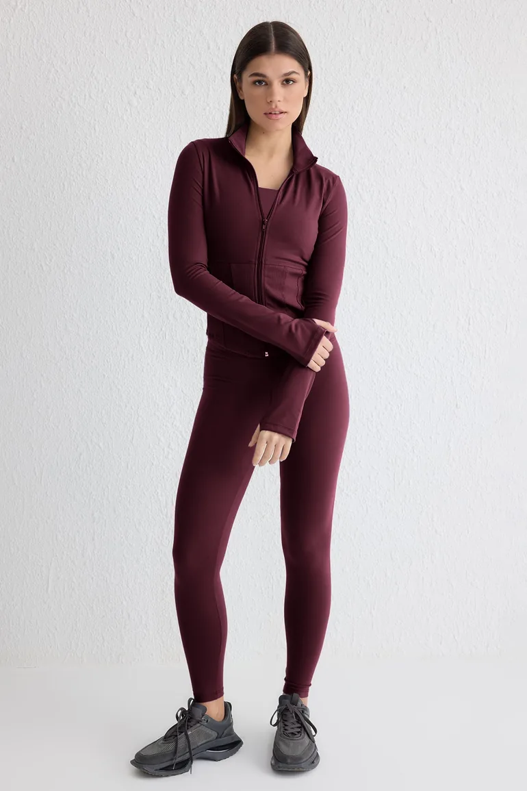 Burgundy Brushed Scuba Knitted Sports Jacket