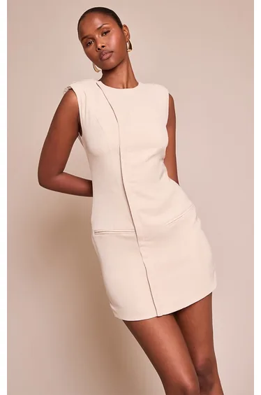 Woven Cream Seam Detail Mini Dress