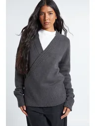 Tall Wrap Detail Cinched Waist Jumper - grey - 1