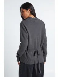 Tall Wrap Detail Cinched Waist Jumper - grey - 2