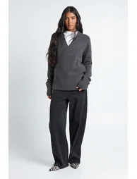Tall Wrap Detail Cinched Waist Jumper - grey