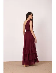 Nicolette One Shoulder Maxi Dress in Wine - 4