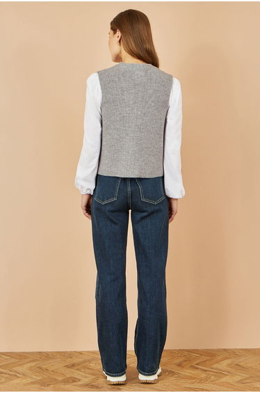 Yumi Grey Knitted Pullover Waistcoat product thumbnail 4
