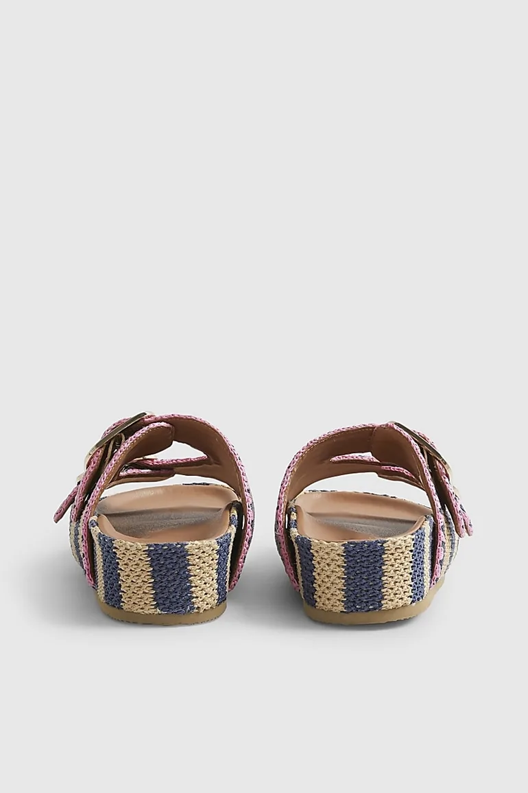 Navy Stripe Raffia Footbed Sandals - 2