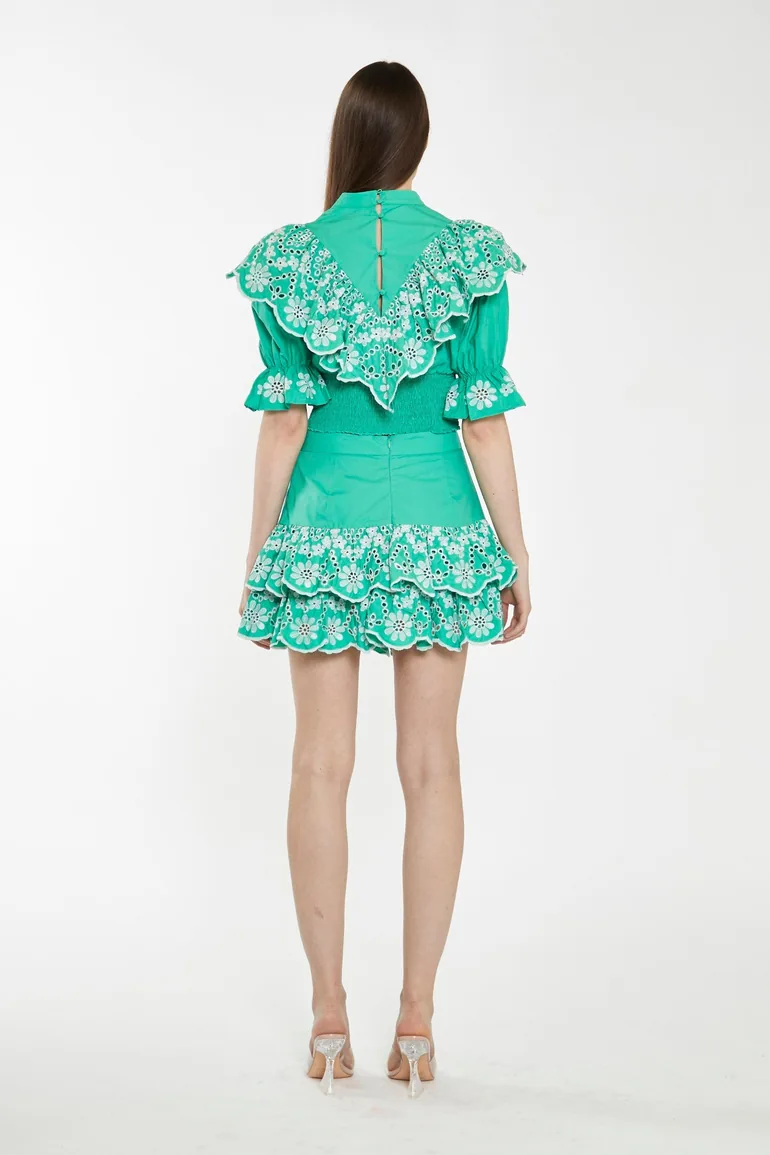 Green Broderie Ruffle Crop Top - 1