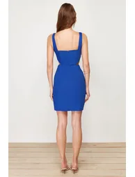 Blue A-Cut Mini Cotton Woven Window/Cut Out Detail Woven Mini Dress - 5