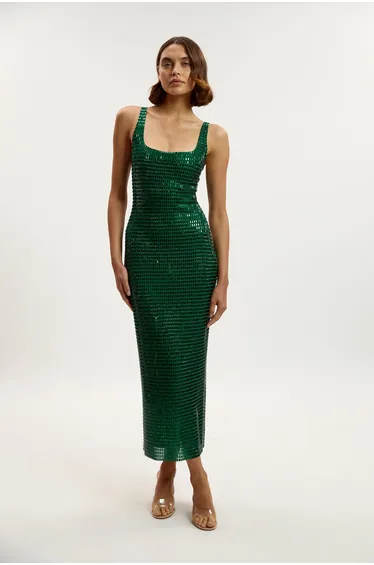 Premium Crystal Embellished Jersey Midi Dress