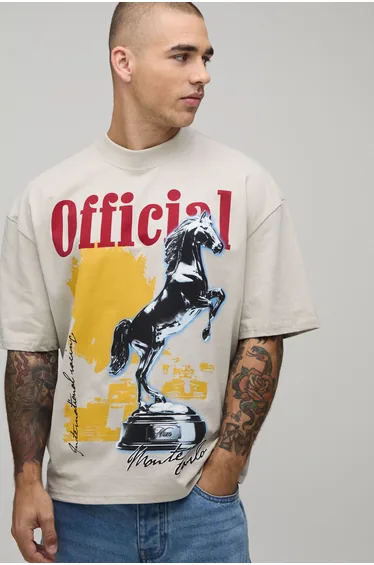 Stone Oversized Boxy Horse Graphic T-Shirt - stone