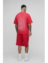 Tall OFCL Applique Spray Wash T-Shirt & Oversized Drop Crotch Short Set - red - 1