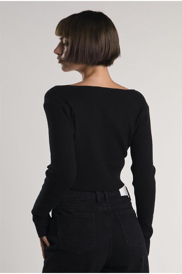 Black Open-Front-Ribbed Crop-Top product thumbnail 2