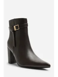 Evania Dark Brown Buckle Strap Detail Block Heeled Ankle Boot - 2