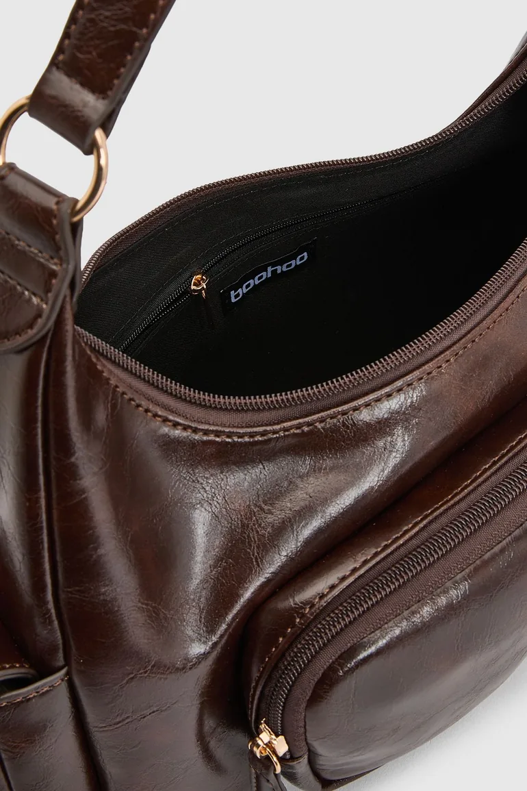 Cargo Pocket Detail Shoulder Bag - brown - 3