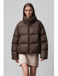 Stand Collar Zip-Up Down Jacket - 1